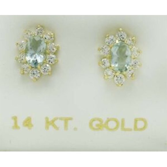 Aquamarine & White Sapphire Stud Earrings 14k Gold